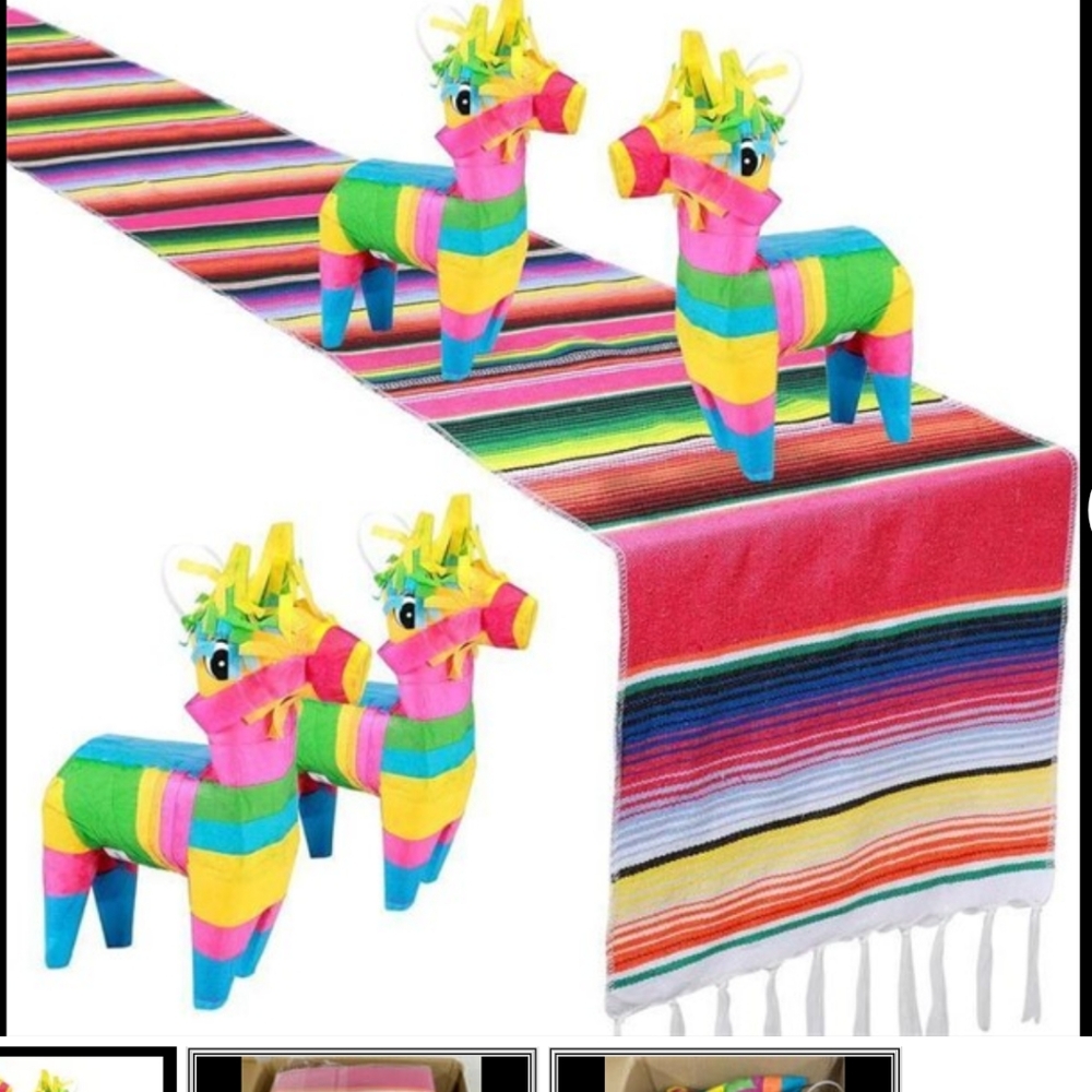 Colorful Fiesta Table Runner with Mini Pinatas